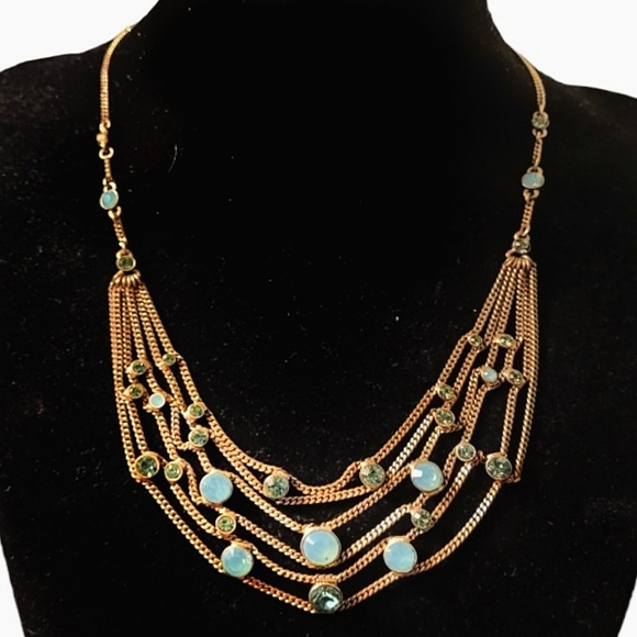 Givenchy Jewelry - Vintage Givenchy multi-strand festoon style necklace gold tone aqua blue stones